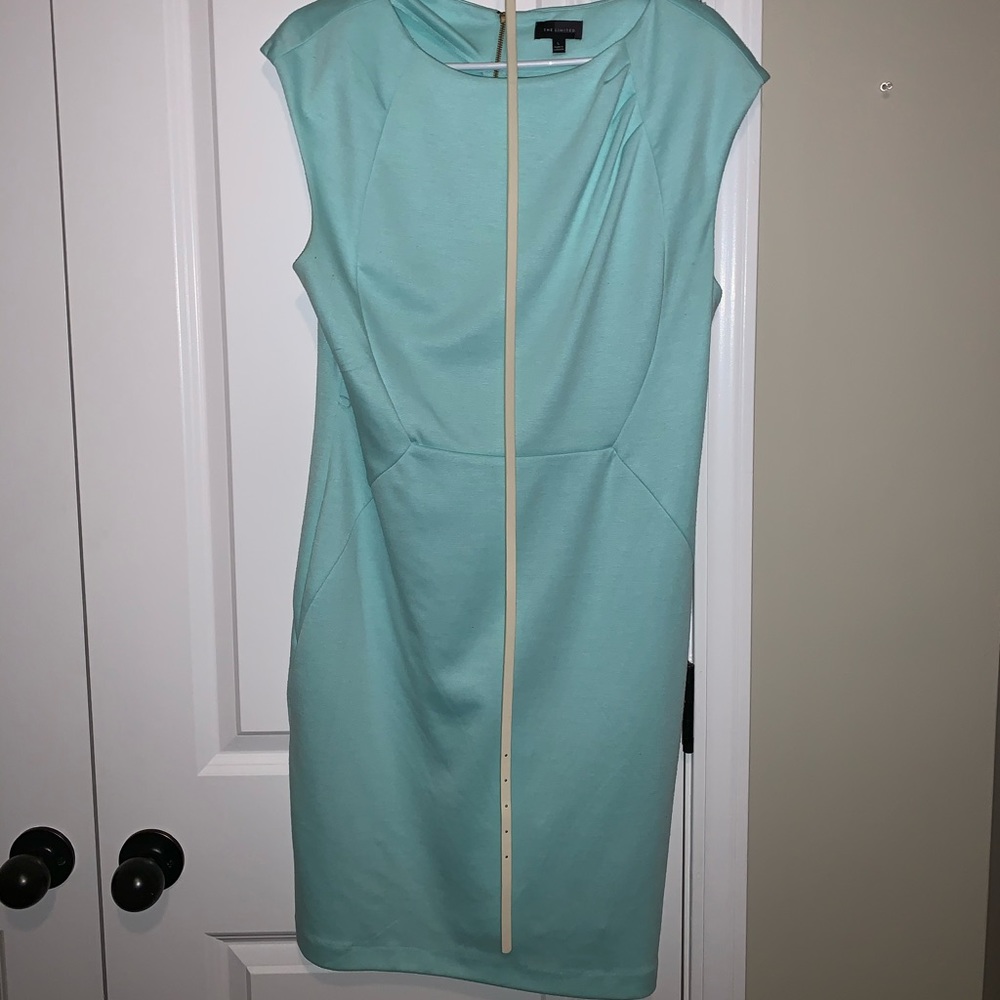 Tiffany blue sleeveless, belted dress